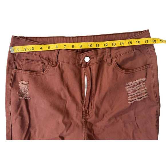 Shein Jeans Womens 2XL Brown Distressed Flare Hem Stretch Ripped Denim Pants - Picture 4 of 6